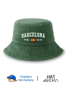 1顶男女通用复古水洗渔夫帽 - “巴塞罗那 西班牙”复古做旧字母图案 - 多种颜色可选 - 柔软可折叠遮阳帽，适合海滩，西班牙旅行纪念品 - BARCELONA - 查看 9