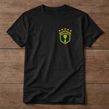 Men's Printed T-Shirt Brazil World Cup 100% Brazilian Cotton Shirt Blouse Emblem - 黑色 - 查看 2