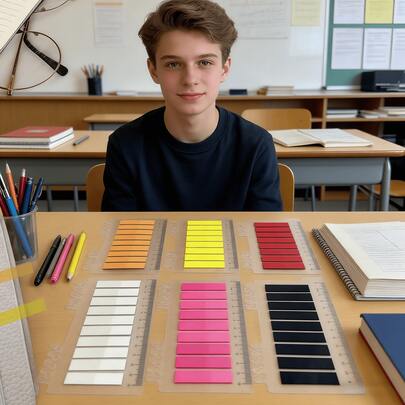 1 Stück/6 Stücke bunte transparente Indexreiter - Aufmerksamkeitsmarkierungen - schwarze Indikatoretiketten - PET-Etiketten mit Skala, Schulmaterial, Saison