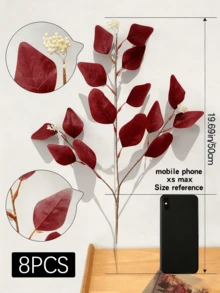 1 pieza Ramas artificiales de eucalipto, flores artificiales marrones, hojas de eucalipto de dólar plateado, arreglo floral para boda, hogar, oficina, Día de San Valentín, jardín - Multicolor - Ver 20