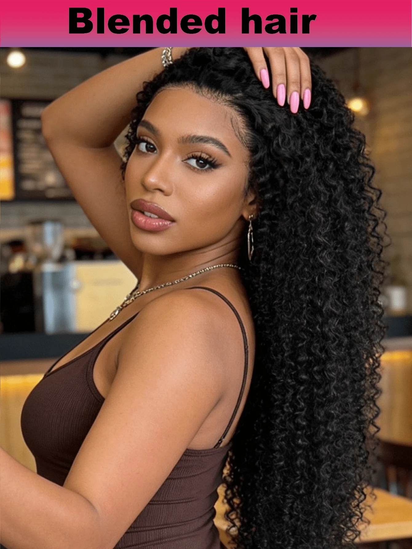 NATAN 36英寸长款深卷曲蕾丝前假发，巴西发混纺，无胶13x4高清透明蕾丝前假发，预拔毛波浪蕾丝前假发，180%密度真人发假发，女士款