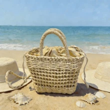 女士草编包 | 花卉图案沙滩手提包 | Y2K风格夏季度假单肩包/斜挎包，适合春夏海滩度假 - 彩色 - 查看 5