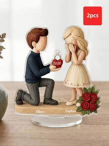 1-2个定制求婚亚克力立牌 - 个性化姓名亚克力装饰品，求婚及婚礼摆件，新订婚情侣纪念品，高品质，色彩缤纷，是家居装饰和婚礼装饰的理想之选 - 多色2 - 查看 14