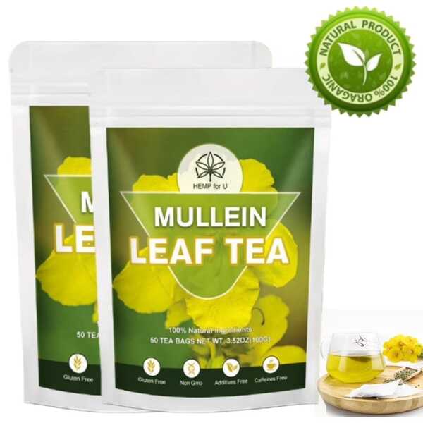 GREENPEOPLE Mullein Leaf Tea Bags, Pure Mullein Leaves For Lung Health, Caffeine Free, Pure Mullein Herbal Tea For Respiratory Support, 50 Servings