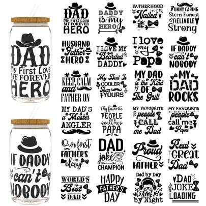 XRTHGS 24 قطعة/مجموعة ملصقات لاصقة ذاتية للأكواب والزجاجات والديكور المنزلي والأجهزة المحمولة والثلاجات، تصميم أكواب بتقنية الطباعة الحرارية فوق البنفسجية، للأعمال اليدوية (الزجاج غير مشمول)