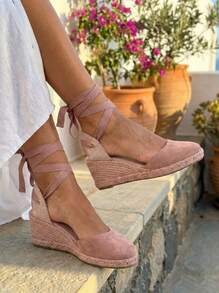 Soraia 女士坡跟涼鞋，麻布厚底，舒適，扣環設計，織物材質。 ✅ 西班牙大陸地區 24/72 小時送達。波西米亞風。時尚。度假風。簡約。優雅。 - 粉色 - 查看 1