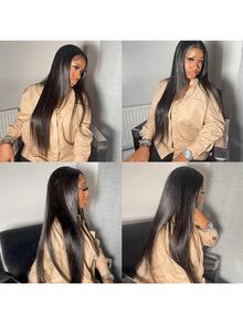 13x6 Full Frontal Real HD Lace Wig 0.10mm Ultra-Thin Invisible HD Lace Front Wigs Human Hair Pre Plucked Bleached Knots 250% Density Straight Human Hair Wigs For Women 26 Inch - Natural Black - 查看 9