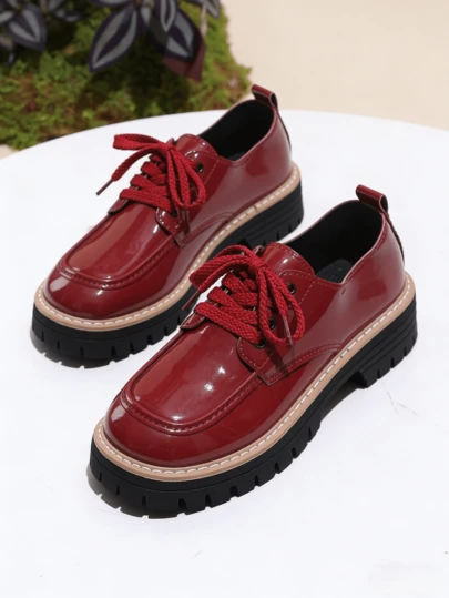 Women's Genuine Leather Platform Oxfords, Fashion Round Toe Handmade Lace-Up Loafers, Comfortable Casual Business Formal Shoes Suitable For Office, Work And Daily Wear