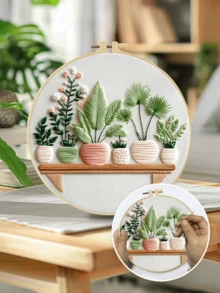 20x20cm/7.9x7.9in Embroidery Kit, Green Plant Pattern, Handmade DIY Embroidery Set For Adult Beginners, Includes Embroidery Cloth, Instructions, Embroidery Hoop And Threads, Great Gift For Friends And Family, Handcraft Decor For Home And Office - 20X20cm - View 3