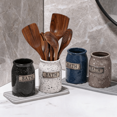 1pc Ceramic Letter & Dot Pattern Storage Jar, Utensil Holder, Suitable For Kitchen Storage, Tableware Storage, Home Decor