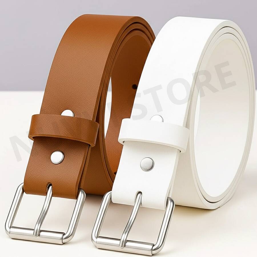 Simple Casual PU Leather Buckle - Caramel và Trắng - Xem 1