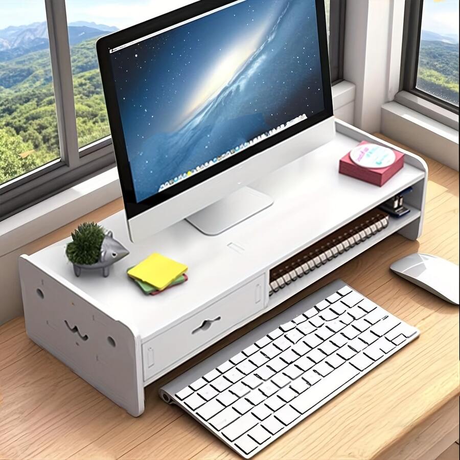 1pc Ergonomic Height Adjustable Computer Monitor Stand, Multi-Layer Storage Design Desktop Organizer With Pen Holder, Office Desk Monitor Shelf, Computer Screen Stand, Multi-Functional Storage Area - A - View 1