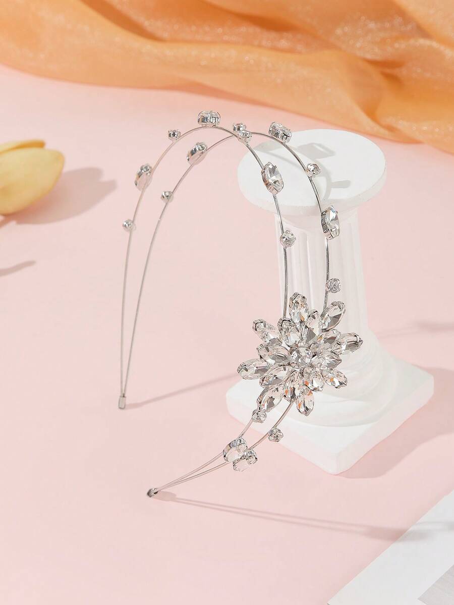 1pc Women's Zirconia & Rhinestone Encrusted Luxurious Fashion Daily & Party Headband - Silver - View 1