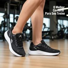 Women's Lightweight And Comfortable Athletic Sneakers For Running And Gym - Đen/Trắng - Xem 3