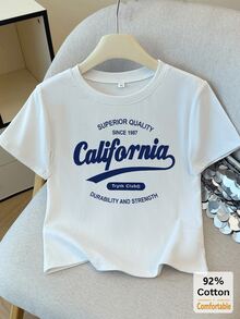 白色短袖T恤，印有英文字母，百搭露脐上衣，性感时尚 - 白色 - 查看 3