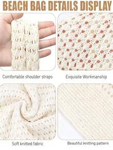 2026 Back To School Season, Plus Size Women Handbag, Women Knitted Shoulder Bag, Vintage Hollow Out Woven Large Capacity Floral Decor Tote Bag, Crochet Bag, Women Crochet Bag, Summer Beach Tote Bag , Beach Bag[US-Based Shipping]Spring Outfit Ideas, Valentine's Day Gifts, Gifts For Women, Gifts For Girls. - 杏色 - 查看 6