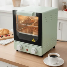 DON FELIZ 15L Compact Electric Oven, 800W, Adjustable Temperature 0-250°C And 60-Minute Timer, Mini Oven With Tray And Rack, White And Green Design. Ideal For Small Kitchens - Phích cắm loại EU E (220-240V) - Xem 3