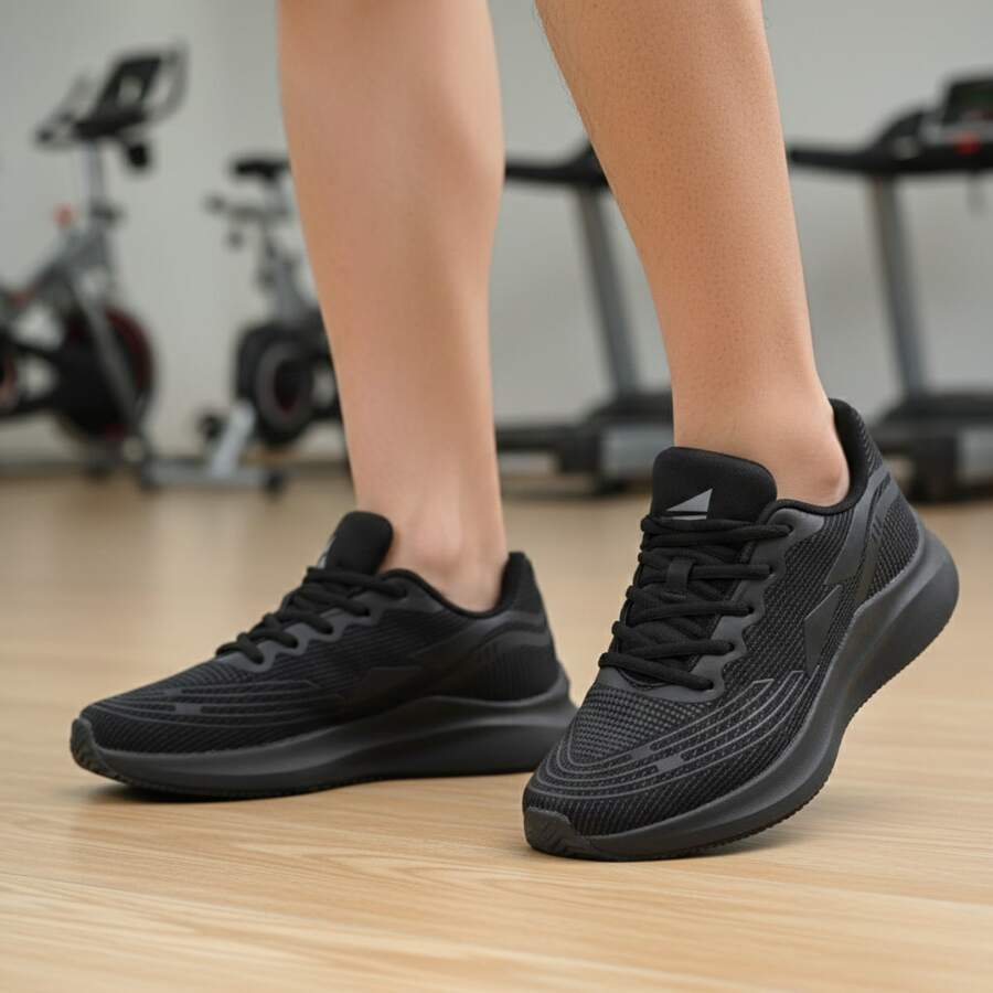 Women's Lightweight And Comfortable Athletic Sneakers For Running And Gym - 黑色/黑色 - 查看 1