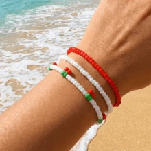 3PCS Summer Casual Cherry Bracelet, Rice Bead Bracelet, Lucky Bracelet, Rice Bead Elastic Bracelet, Holiday Gift For Her, Valentine's Day Gift, Anniversary Gift - Multicolor - View 1