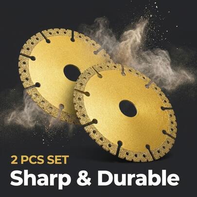 2pcs 100mm/115mm/125mm Diamond Saw Blades, Brazed Marble Granite Cutting Discs, Concrete Wall Grooving Sharp & Durable Angle Grinder Stone Cutting Discs
