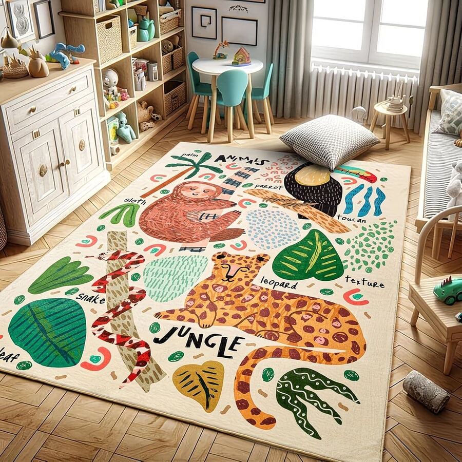 1 pieza Alfombra de área con estampado animal, Alfombra de sala de estar, Alfombra, Alfombra de área de sala de estar, Alfombra de área pequeña, Tapete, Decoración del hogar, Alfombra grande de sala de estar, Alfombra redonda, Decoración del hogar de la sala de estar, Decoración de la habitación, Alfombra lavable - Multicolor - Ver 1