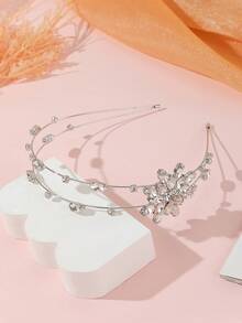 1pc Women's Zirconia & Rhinestone Encrusted Luxurious Fashion Daily & Party Headband - Silver - View 4