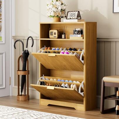  IANIIA Shoe Cabinet Storage For Entryway Hidden Shoes Storage Cabinet With 2 Flip Drawers, Tall Free Standing Shoe Organizer Rack For Foyer, Hallway,31.6'' L X 9.6'' W X 40'' H.