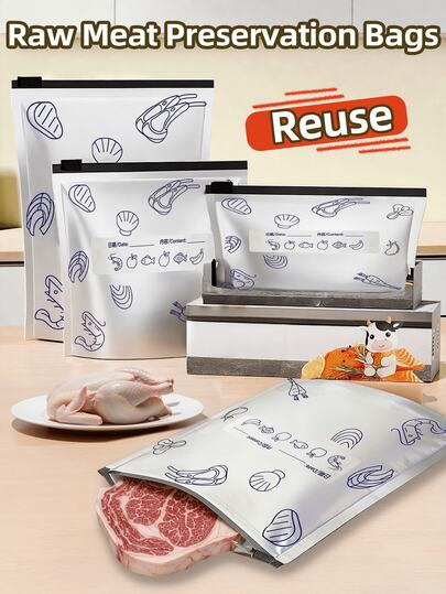 Reusable Aluminum Foil Food Storage Bags - Antibacterial Aluminum Foil Food Preservation Bags With Zipper Seal, Essential Kitchen Food Portioning And Preservation Bags. Aluminum Foil Bags Can Effectively Organize And Preserve Food In The Refrigerator.