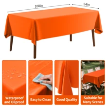Mantel desechable rectangular de unicolor de 137*274cm hecho de material PEVA para decoración de fiesta de cumpleaños, boda, festival, Navidad - Naranja - Ver 3