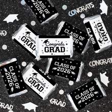 Envoltura de papel para barras de chocolate mini para graduación 2026 - Etiquetas de favor de fiesta de barras de chocolate pequeñas (Negro) - Negro - Ver 2