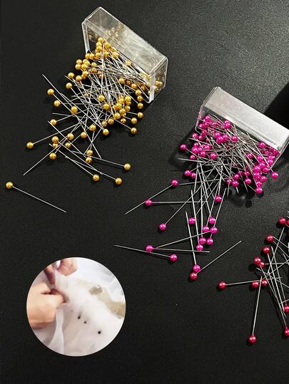 100pcs Round Faux Pearl Pins, 100pcs Faux Diamond Sewing Needles, Large Fabric Needles, Wedding Pearl Flower Pins, Multi-Purpose Craft, Embroidery, Jewelry Decoration, Flower Arranging