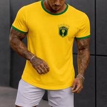 Men's Printed T-Shirt Brazil World Cup 100% Brazilian Cotton Shirt Blouse Emblem - 黃色和綠色 - 查看 1