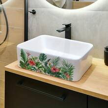 1 pieza Pegatina autoadhesiva con patrón tropical de flores y hojas, calcomanía de arte de pared de azulejos botánicos para baño - hojas verdes - Ver 7