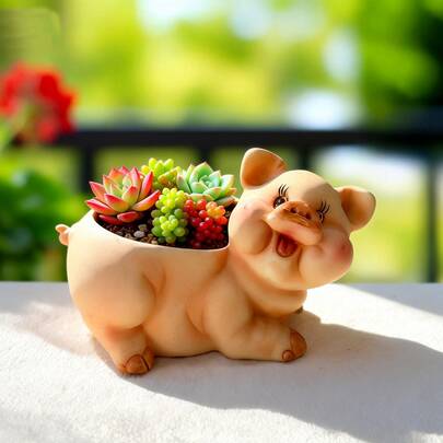 新款快乐小猪多肉植物盆栽硅胶模具，DIY桌面植物盆模具，适用于环氧树脂、石膏、水泥、软陶等材料。手工硅胶模具，用于树脂工艺，工艺用品3D模具