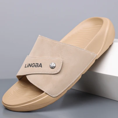 Stylish Men's Open-Toe Slides With Dual-Strap Design And Textured Sole For Secure Fit In Home Or Lounge Settings
