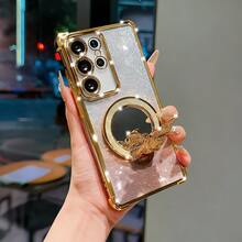 奢华闪亮渐变化妆镜蝴蝶防摔电镀磁吸手机壳，兼容三星 Galaxy S26-S20、A02S-A07、A11-A17/A20-A70、Note 7/8/9/10/11/12/13/14/15、A5/A3/A2/A1/9/10/12/13C/14C/15C、荣耀 MAGIC 5/6/7 LITE 等机型 - 金色 - 查看 5