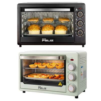 Don Feliz Horno eléctrico de sobremesa, 22 litros, termostato regulable, 1500 W, indicador luminoso, temporizador, calor superior e inferior simulaneo o individual, color negro y verde