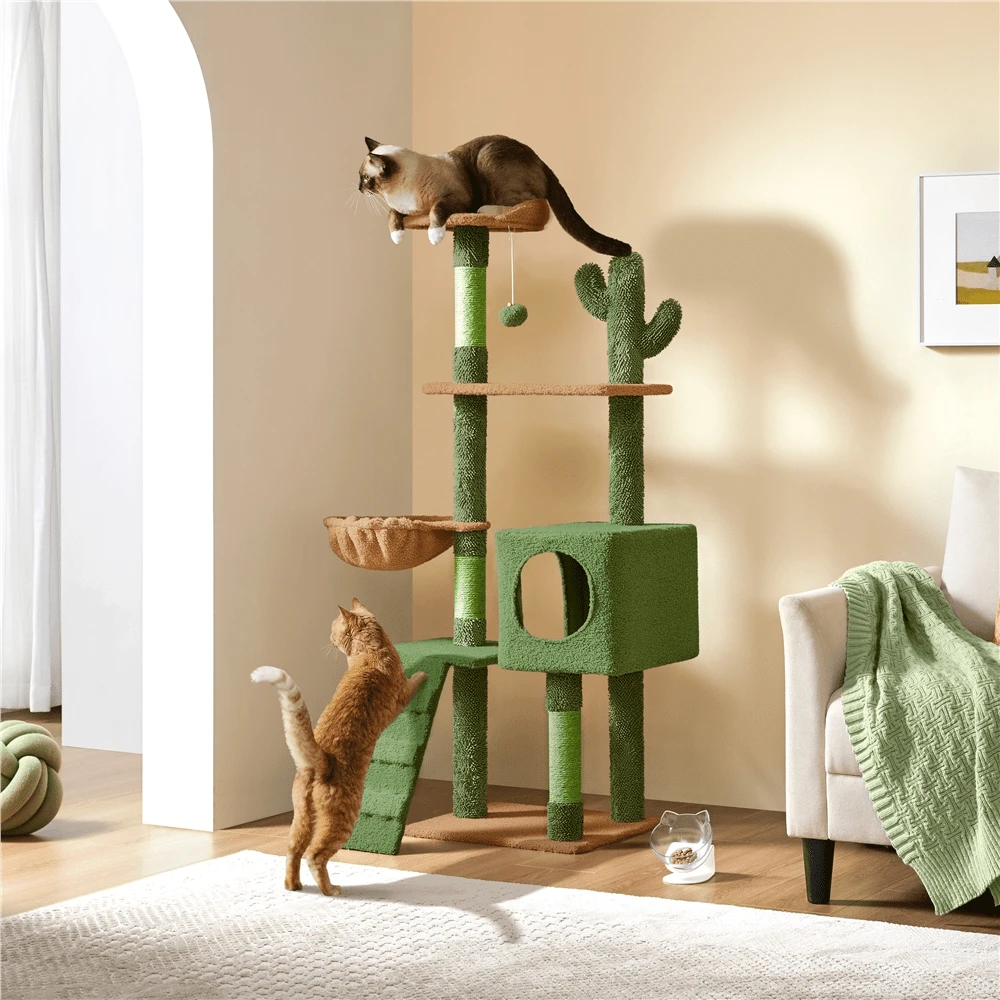 Butterslay 1PC Modern Cat Tree Tower With Condo And Perch For Indoor Cats - 綠色/棕色 - 查看 1