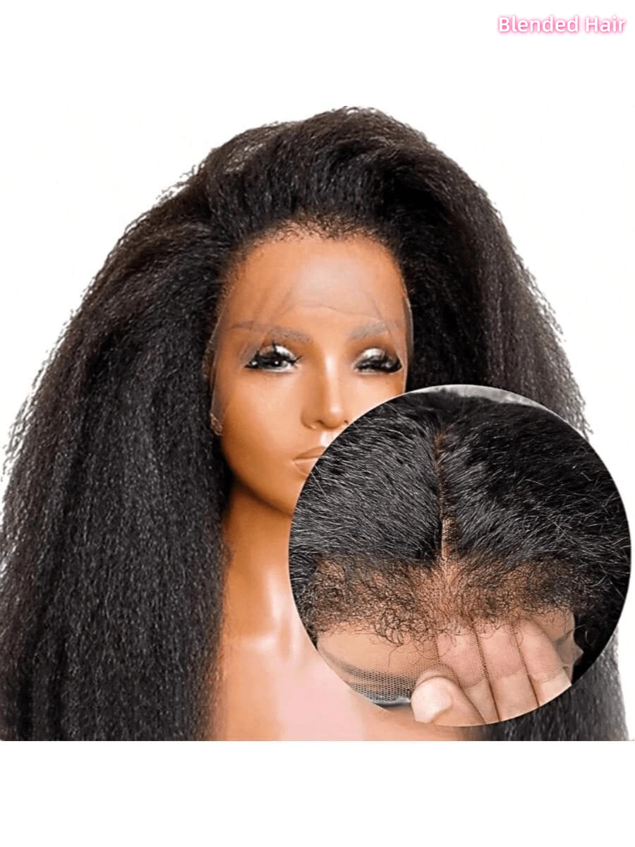 Yaki 直发无胶假发 5x5 预剪蕾丝前假发 真人混纺发丝 即戴即用 适合初学者 预漂白 预拔毛 一切准备就绪 易于佩戴 蓬松卷曲假发 13X4 13*6 蕾丝前假发