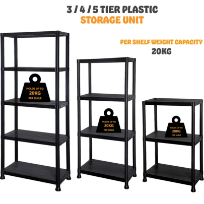 Crystals Plastic Storage Shelving Unit – 3-Tier, 4-Tier & 5-Tier Heavy-Duty Organiser Rack For Home, Garage & Utility