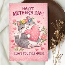 1张可爱猫咪拥抱爱心母亲节贺卡 | “我爱你这么多”贺卡，带邀请函口袋，送给母亲的完美礼物，纸质 - 多色 - 查看 5
