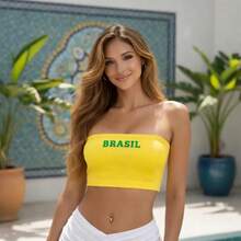 BELLA  NET Women's Strapless Cropped Top/Blouse, Brazil Fan Edition, World Cup 2026 - Yellow - View 2