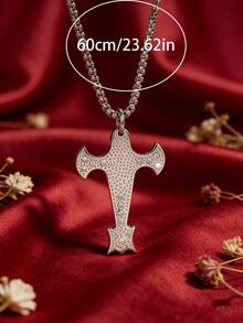 Camhanno 一件装 - 时尚独特的钢制十字架项链，采用弧形翅膀设计，并镶嵌满钻石。适合搭配各种服饰风格。 - 銀色 - 查看 6