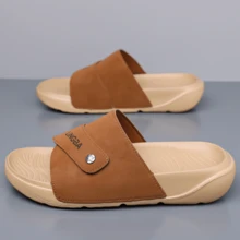 Stylish Men's Open-Toe Slides With Dual-Strap Design And Textured Sole For Secure Fit In Home Or Lounge Settings - Brown - View 3