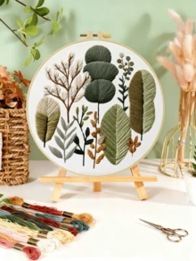 20x20cm/7.9x7.9in Embroidery Kit, Green Plant Pattern, Handmade DIY Embroidery Set For Adult Beginners, Includes Embroidery Cloth, Instructions, Embroidery Hoop And Threads, Great Gift For Friends And Family, Handcraft Decor For Home And Office - 20X20cm - View 5