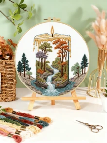 20x20cm/7.9x7.9in Hand Embroidery Kit, Suitable For Beginners, Includes Embroidery Fabric, Instruction Manual, Embroidery Hoop And Needles, Great Gift For Friends And Family, Also Applicable For Handmade Crafts For Furniture And Office - A - View 6
