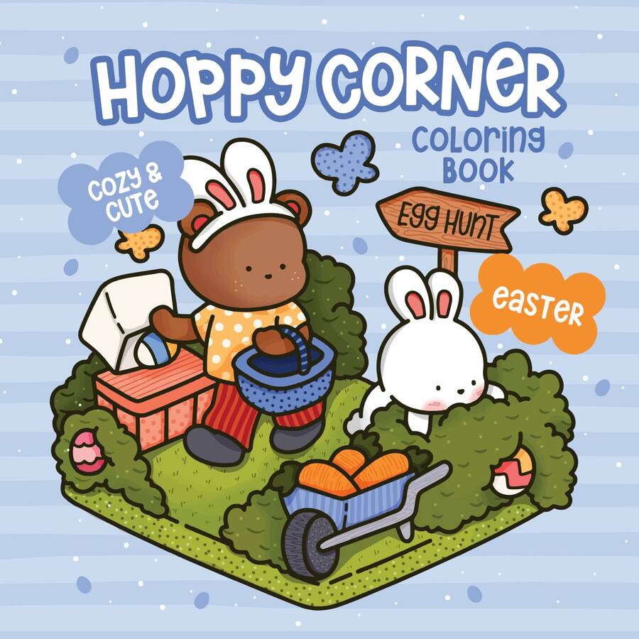 1pc HOPPY CORNER Cute & Cozy Coloring Book: 40 Pages Adorable Easter Bunny & Bear Illustrations, 190g Thick Paper, Perfect For Spring & Easter Relaxation & Mother's Day Gift