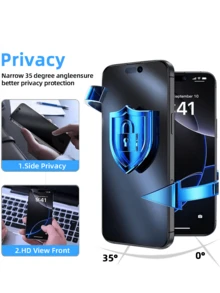 Shockproof Privacy Tempered Glass Screen Protector 5Pcs Anti-Spy For IPhone 17 17e 16 15 14 13 12 11 Pro Max XR XS Max Air Se 8 7 6 Plus Anti-Fingerprint Bubble-Free Case Friendly Protective Film Spring Gift Anniversary - Black - View 3