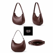 Minimalist Small Compact Women's Bag With Zipper In Gold Details Fashion - 鏽棕色 - 查看 2