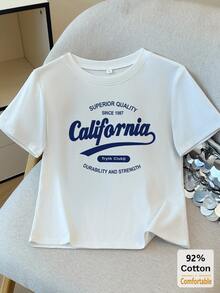 白色短袖T恤，印有英文字母，百搭露脐上衣，性感时尚 - 白色 - 查看 2